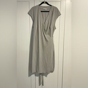 Athleta Black White Striped Wrap Dress Tie Waist Sleeveless Pockets Casual 2X